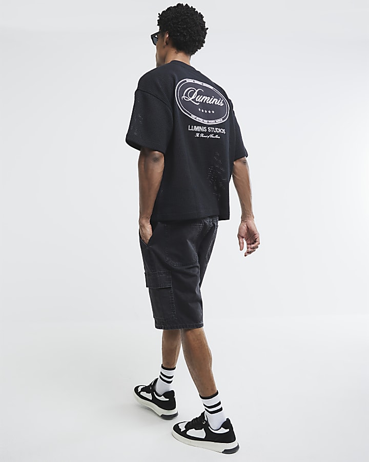 Black Denim Cargo Shorts