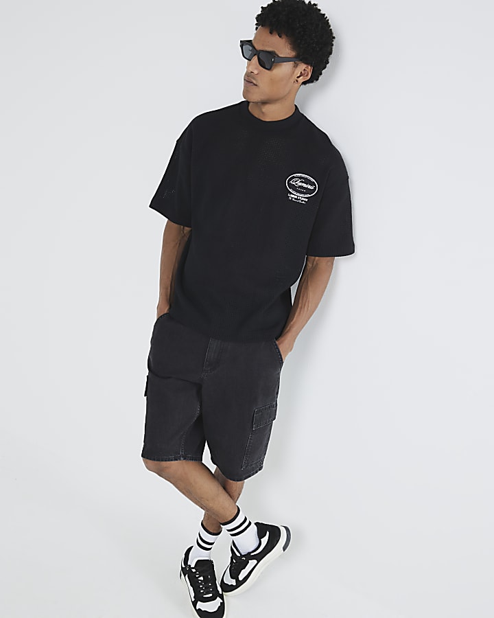 Black Denim Cargo Shorts