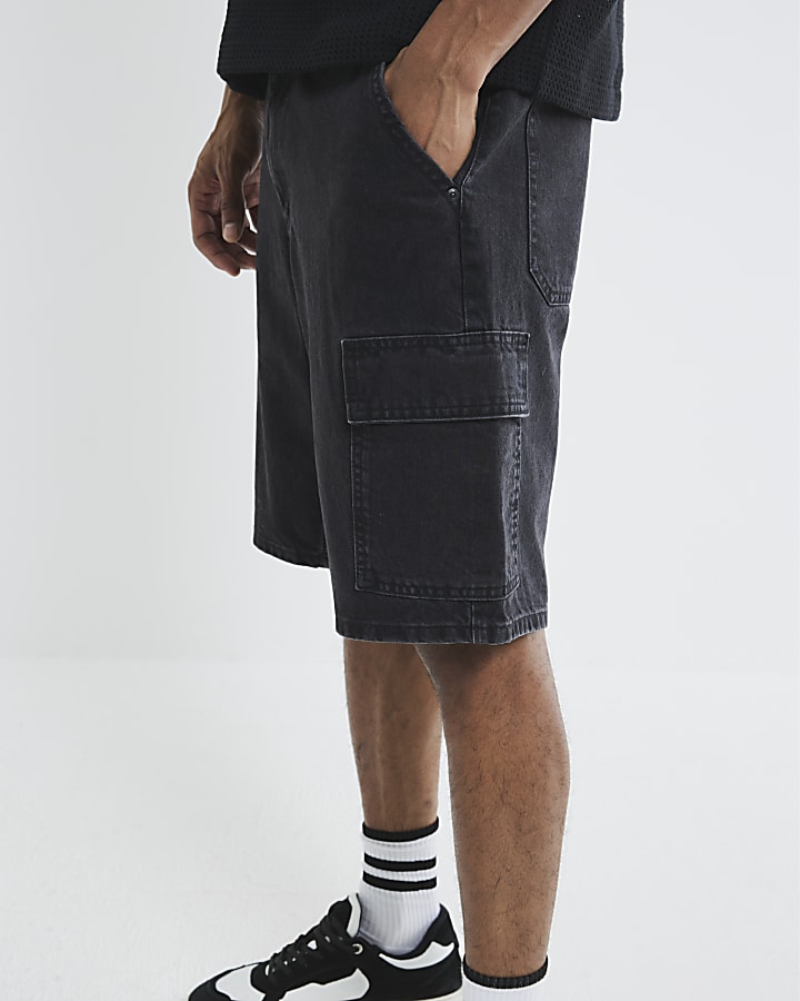 Black Denim Cargo Shorts