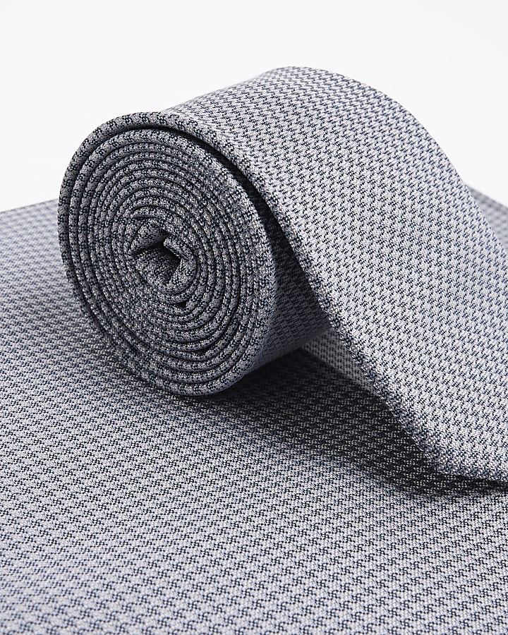 Blue Dogtooth Tie And Handkerchief Set