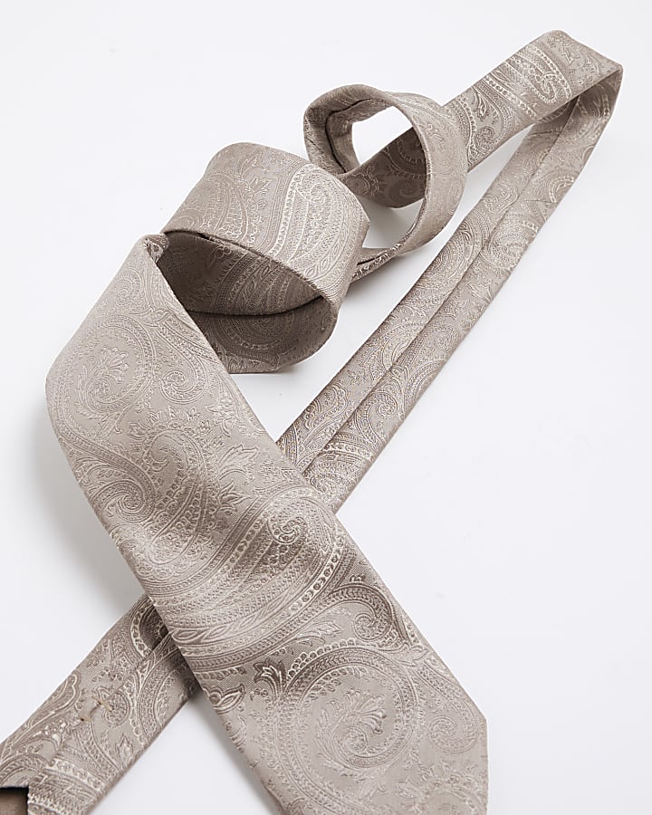 Beige Paisley Print Tie