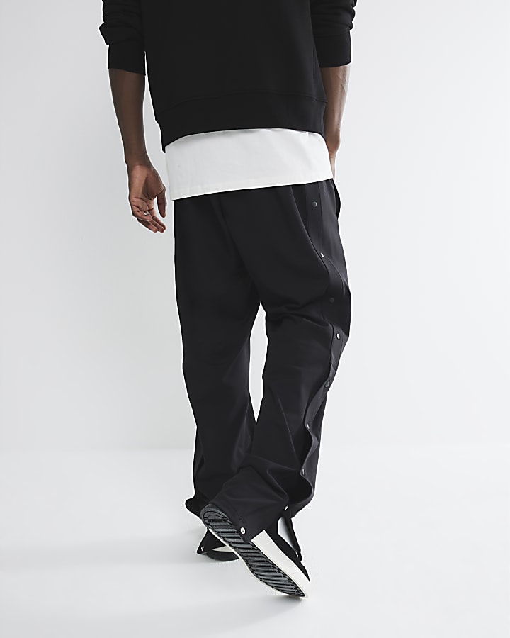 Black Open Hem Popper Jogger