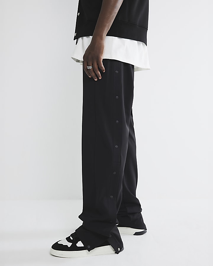 Black Open Hem Popper Jogger