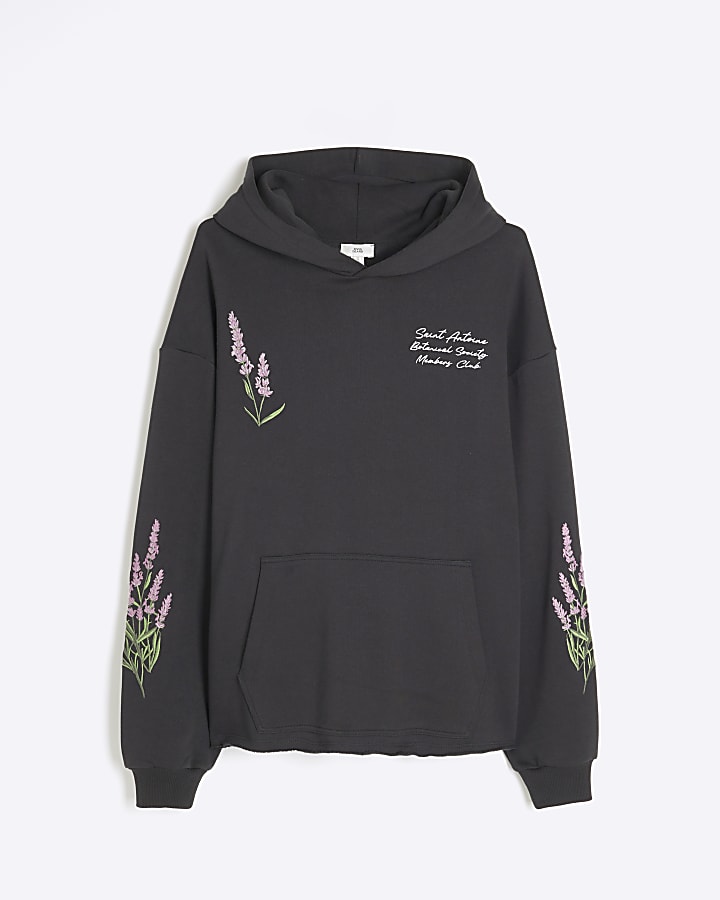 Black Long Sleeve Floral Hoodie