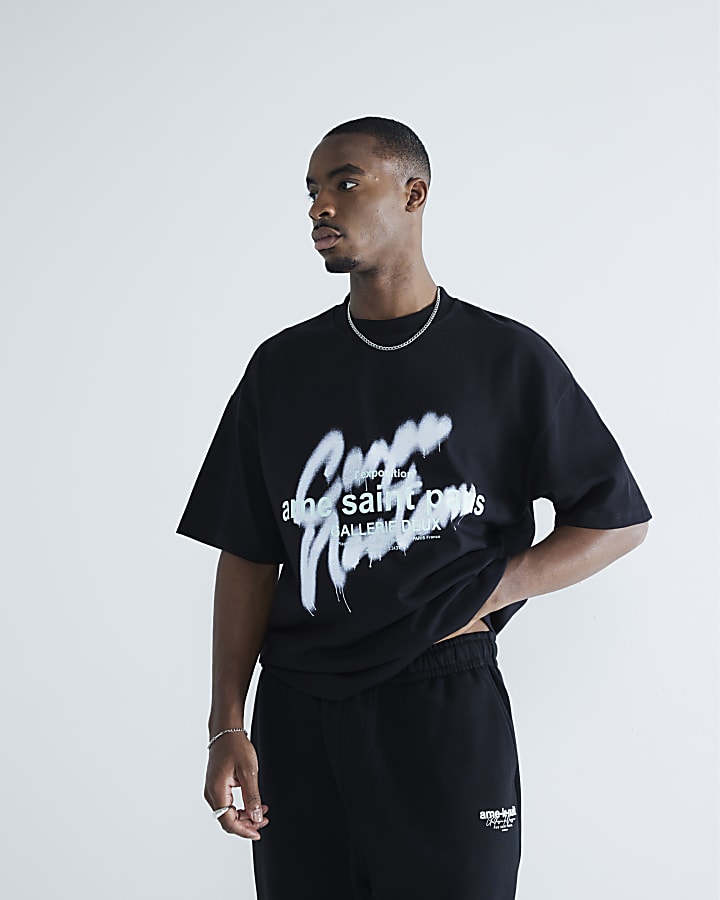 Black Short Sleeve Ame Saint Spray T-Shirt