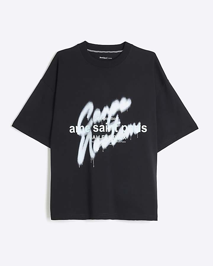 Black Short Sleeve Ame Saint Spray T-Shirt