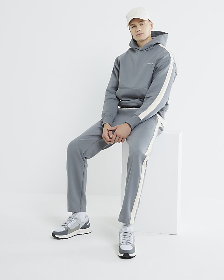 Grey Regular Fit Taped Joggers