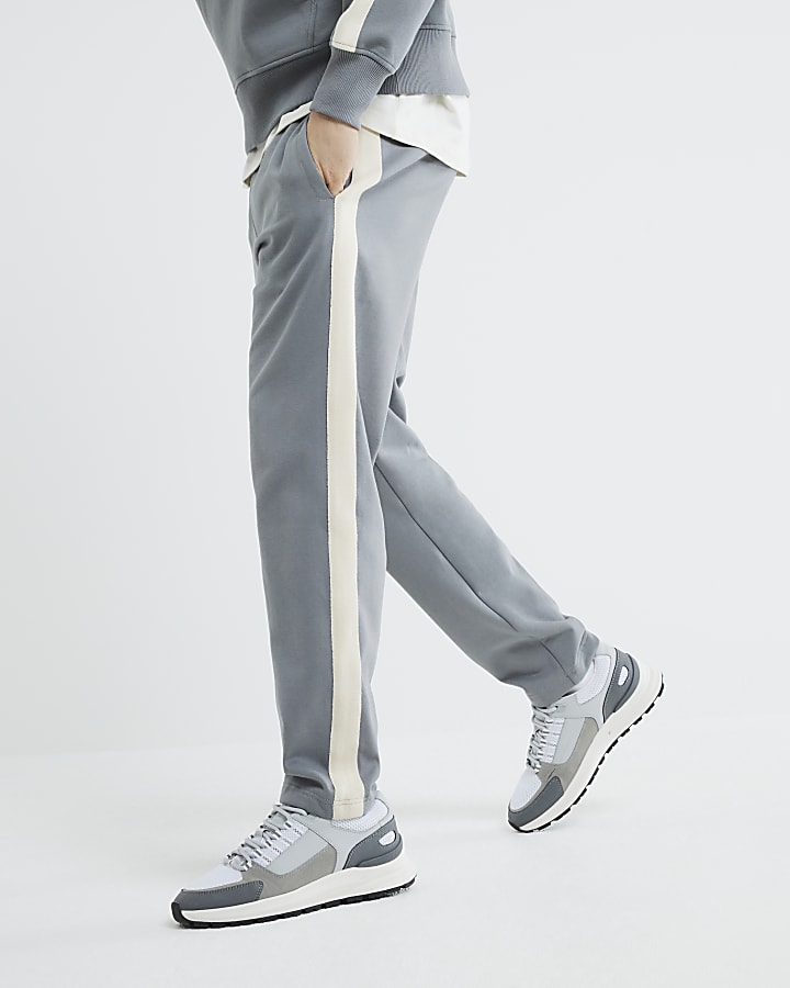 Grey Regular Fit Taped Joggers