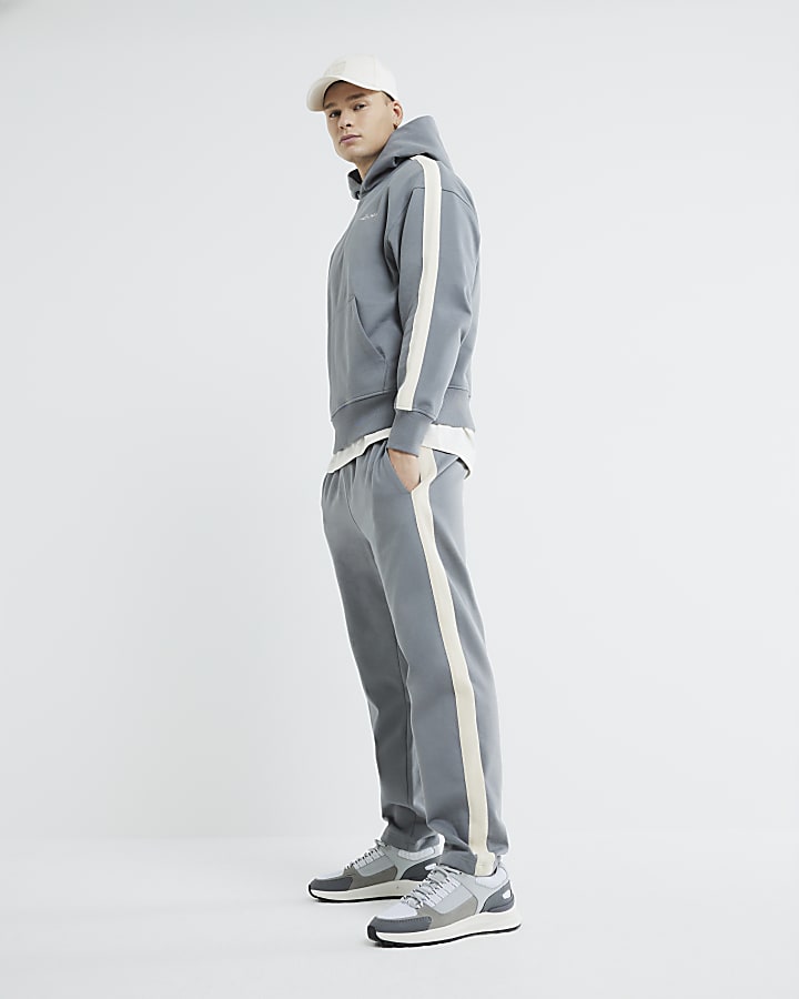 Grey Regular Fit Taped Joggers