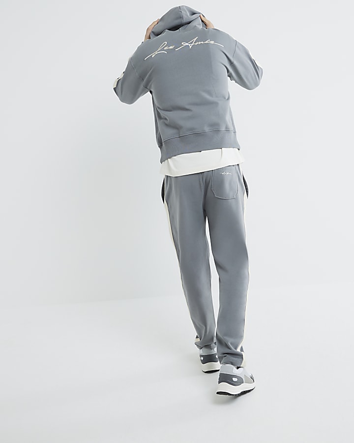 Grey Regular Fit Taped Joggers