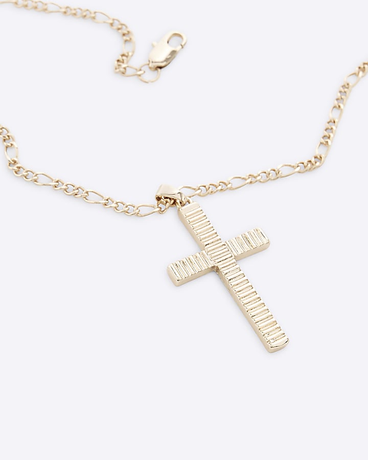 Gold Textured Cross Necklace