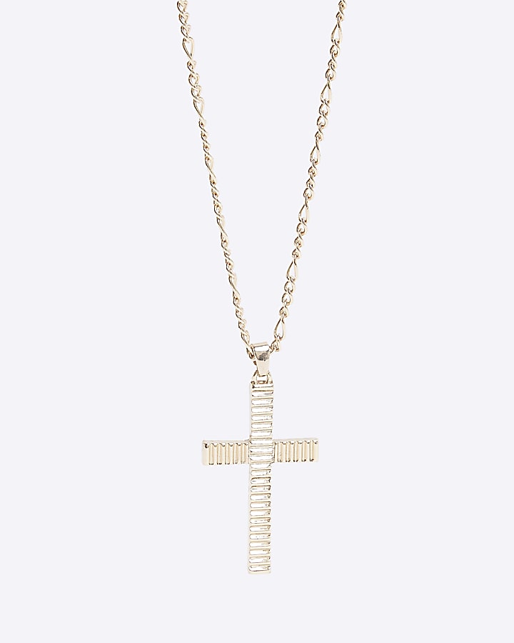 Gold Textured Cross Necklace