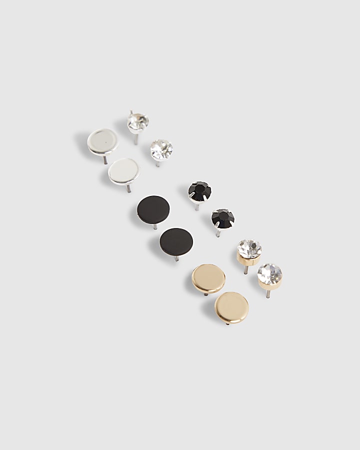 Metal Multi Crystals Pack Of 6 Earrings