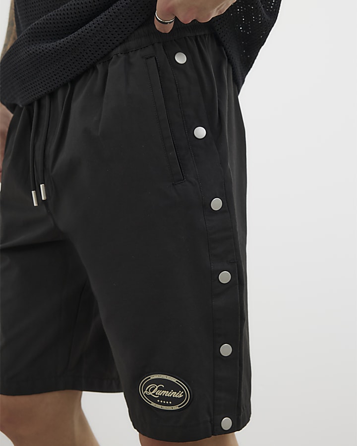 Black Pull On Popper Shorts