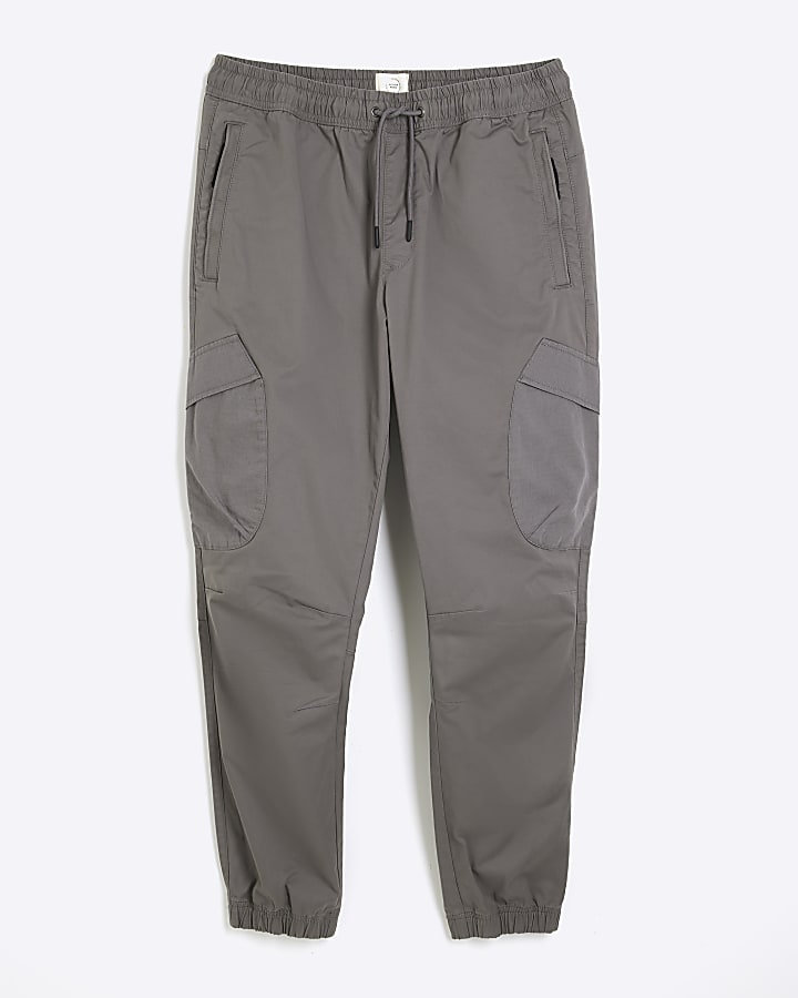 Grey Regular Fit Cuffed Cargo Trousers