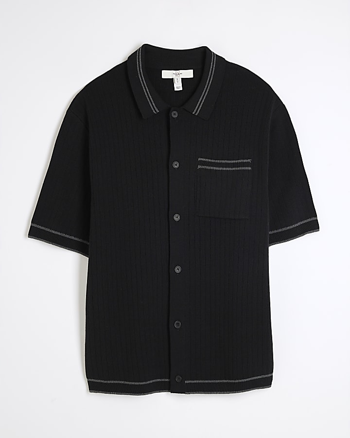 Black Short Sleeve Ribbed Tipped Shirt