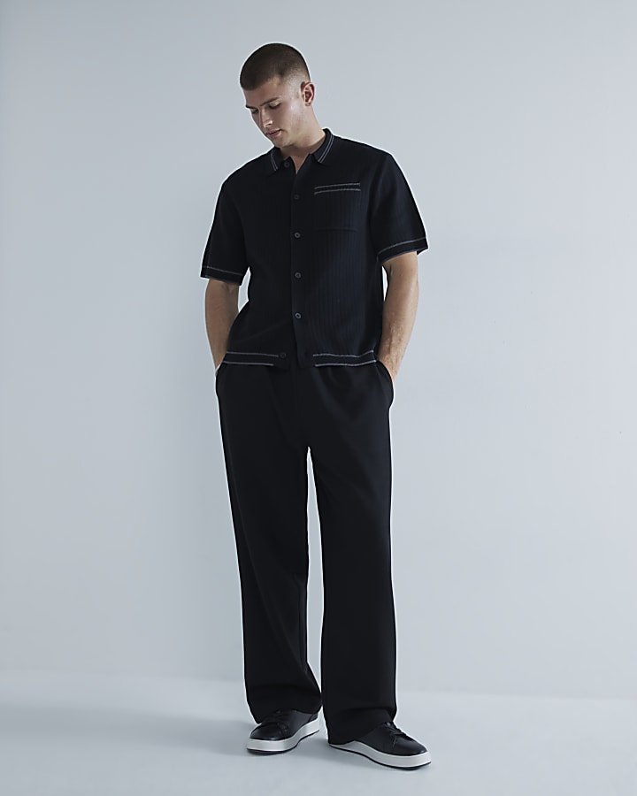 Black Short Sleeve Ribbed Tipped Shirt