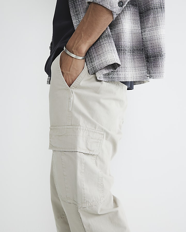 Beige Loose Fit Cargo Trousers