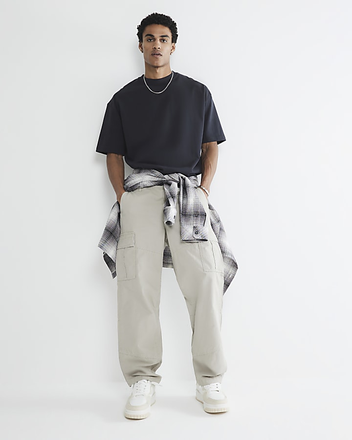 Beige Loose Fit Cargo Trousers