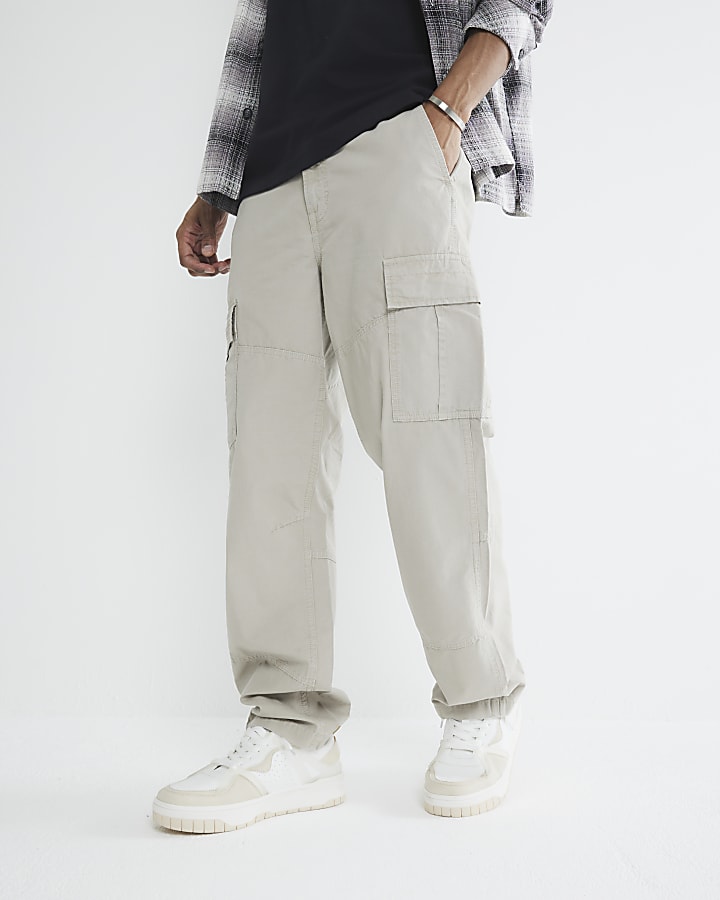 Beige Loose Fit Cargo Trousers