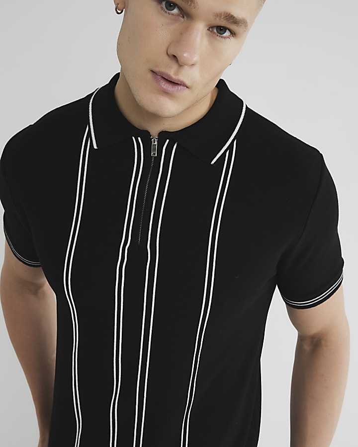 Black Slim Fit Stripe Polo Shirt