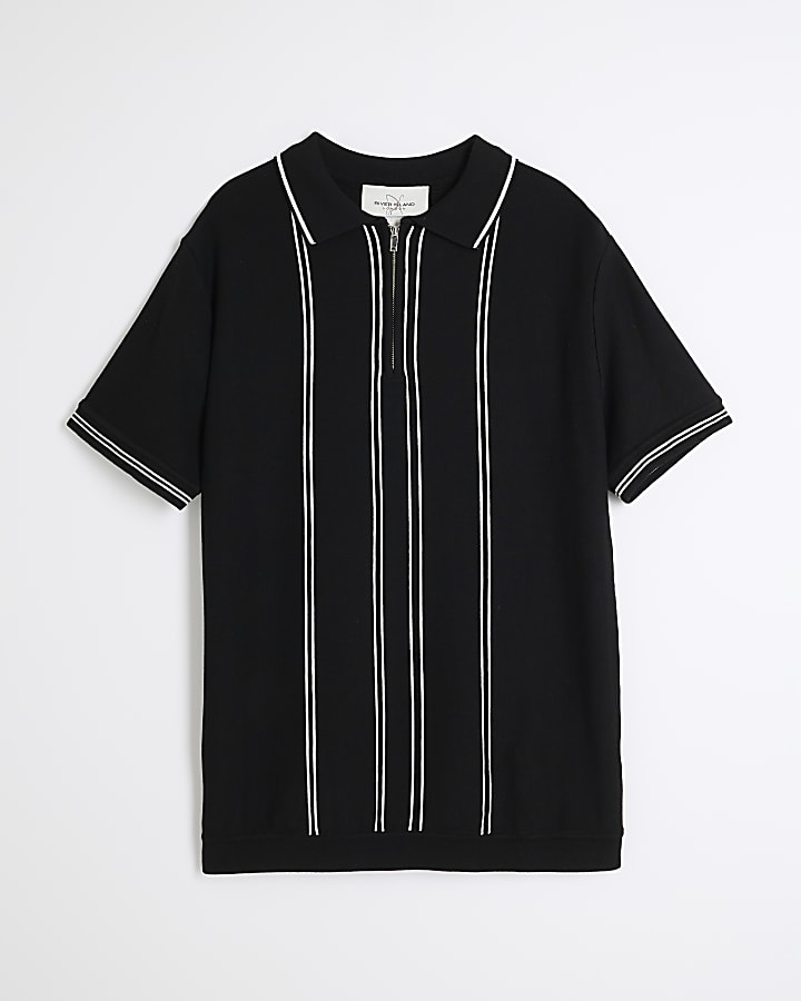 Black Slim Fit Stripe Polo Shirt