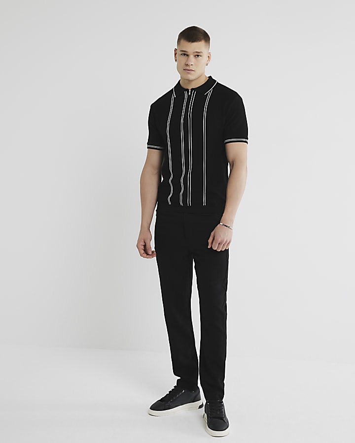 Black Slim Fit Stripe Polo Shirt