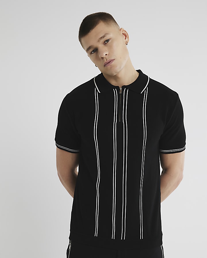 Black Slim Fit Stripe Polo Shirt