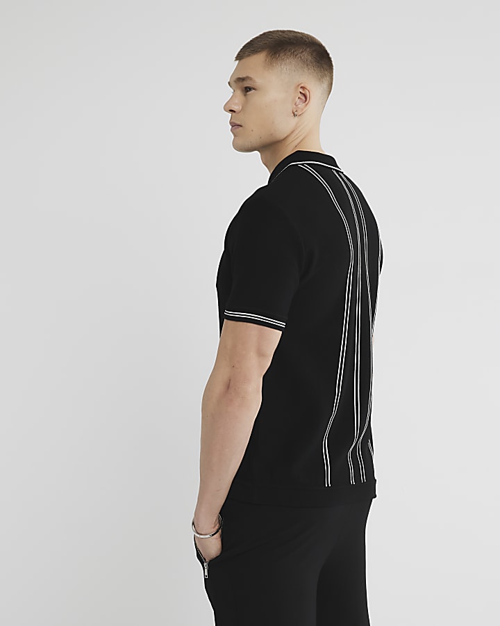 Black Slim Fit Stripe Polo Shirt