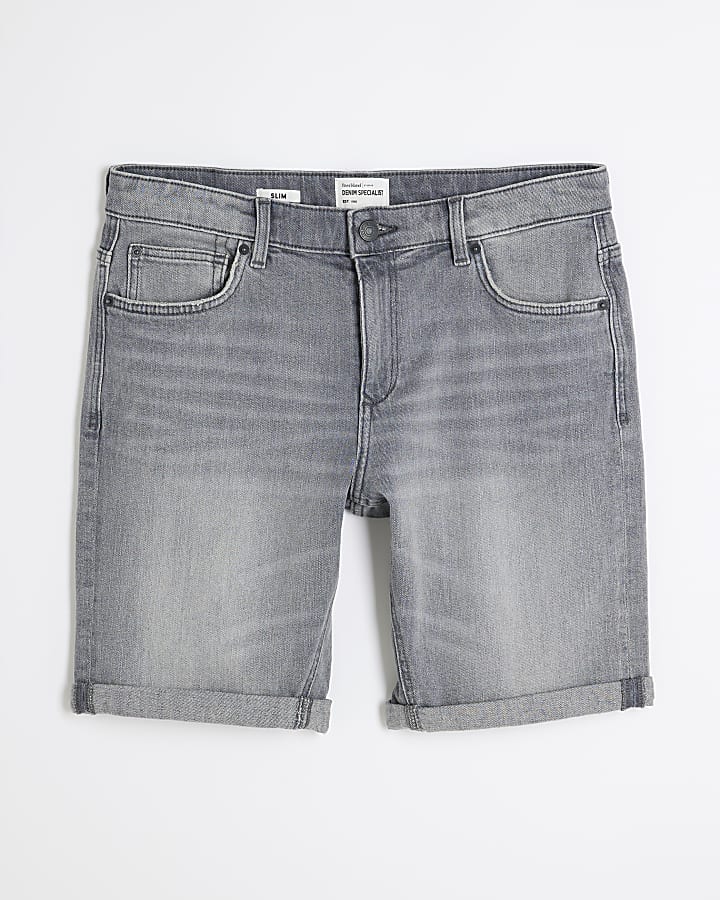 Grey Denim Slim Fit Shorts