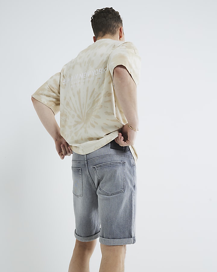 Grey Denim Slim Fit Shorts