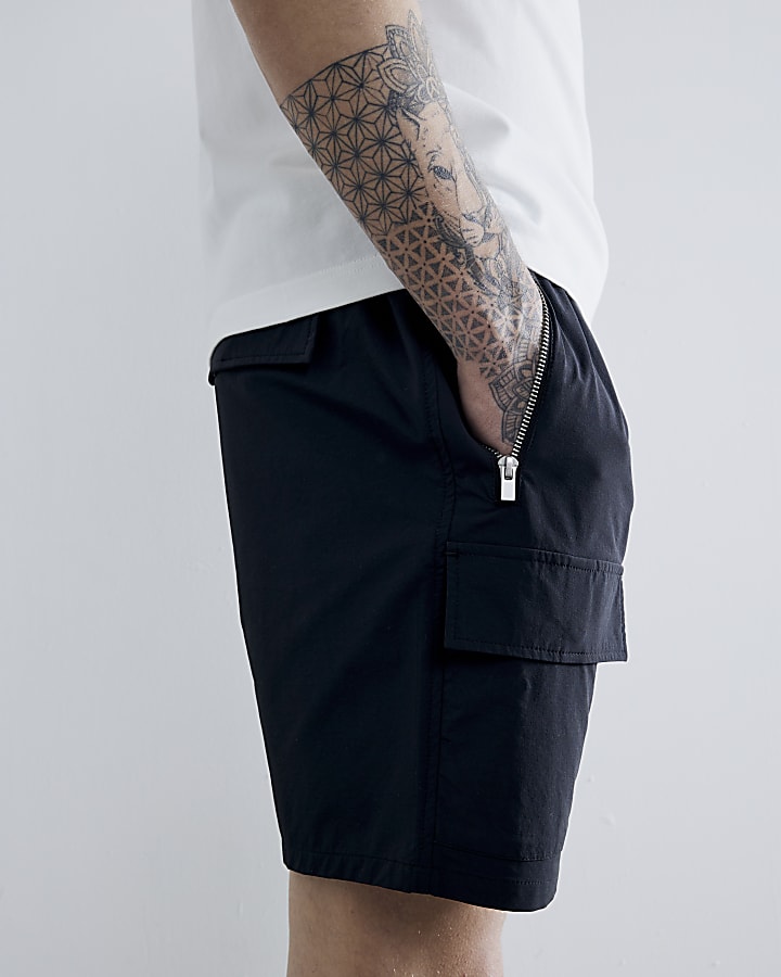 Black Stretch Cargo Shorts