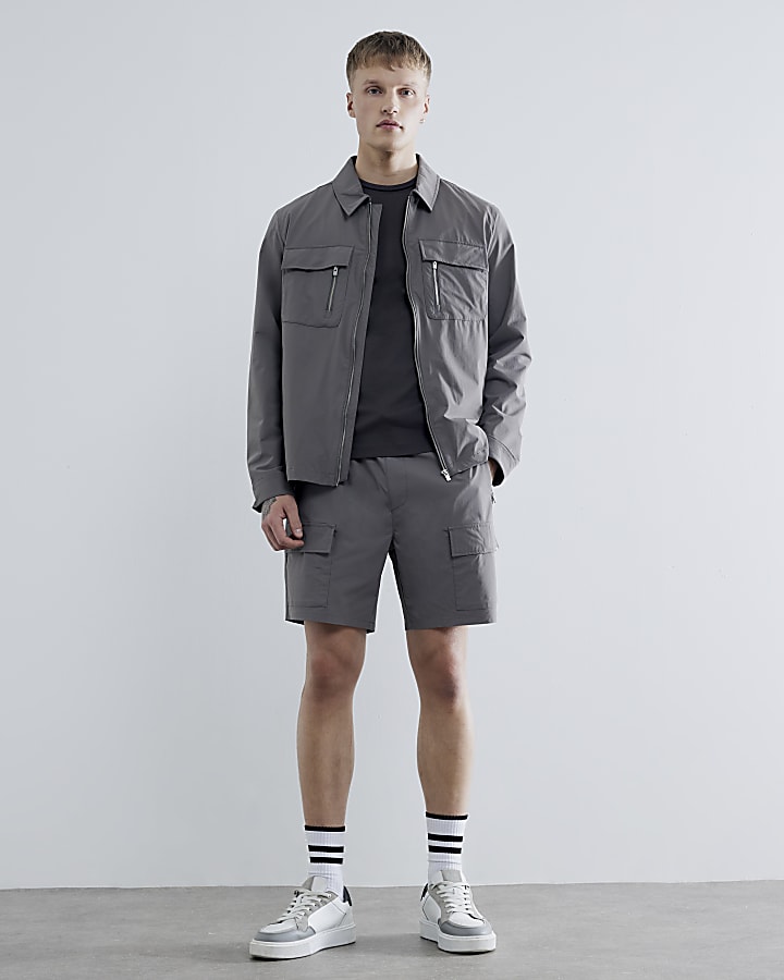 Grey Stretch Cargo Shorts