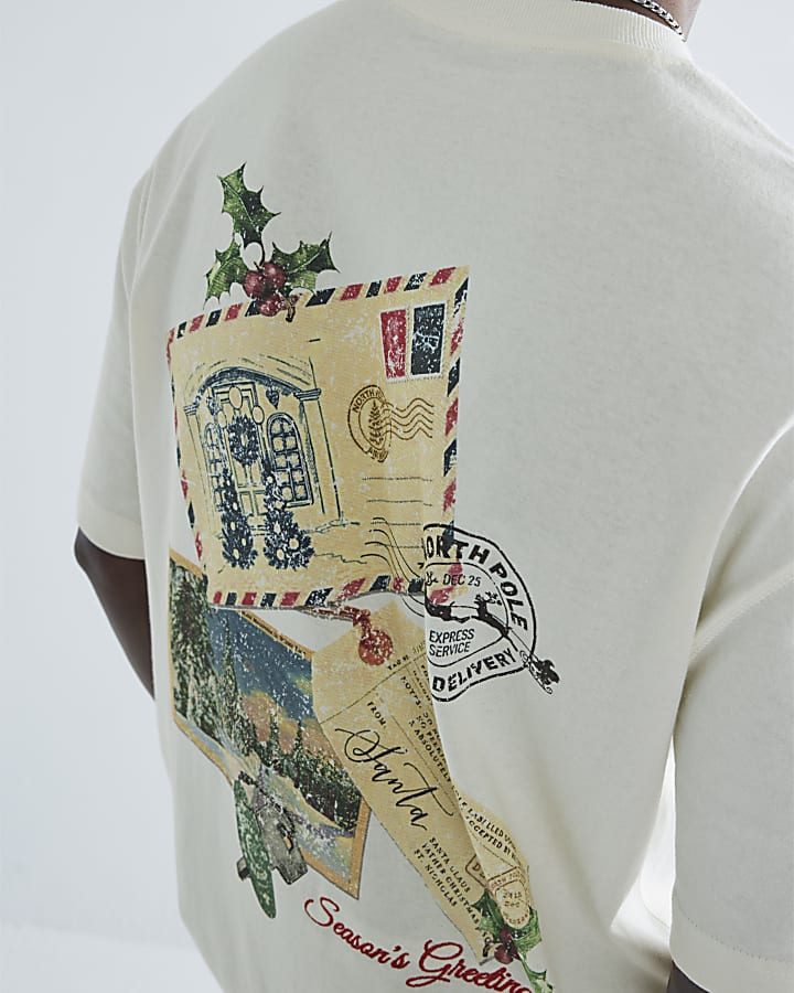 Beige Short Sleeves Christmas T-Shirt