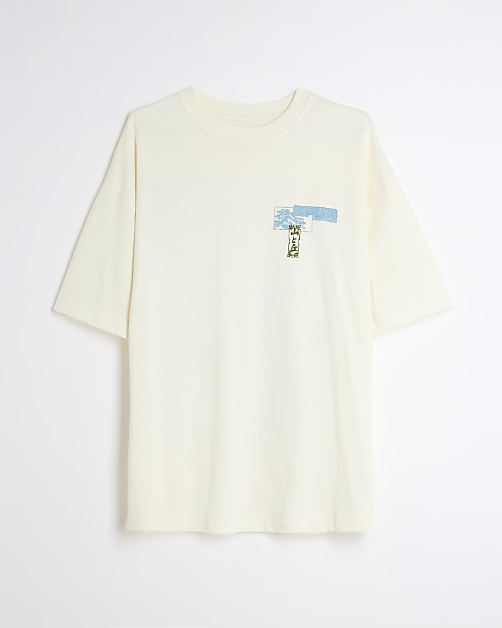 Beige Boxy Fit Short Sleeve Graphic T-Shirt