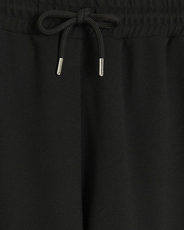 Black Wide Leg Pique Joggers