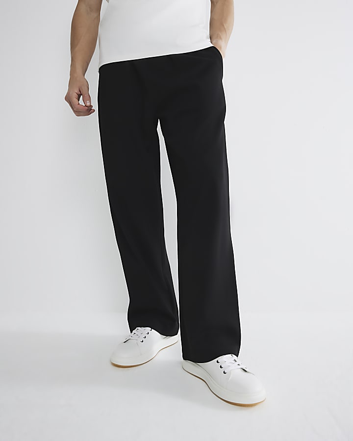 Black Wide Leg Pique Joggers