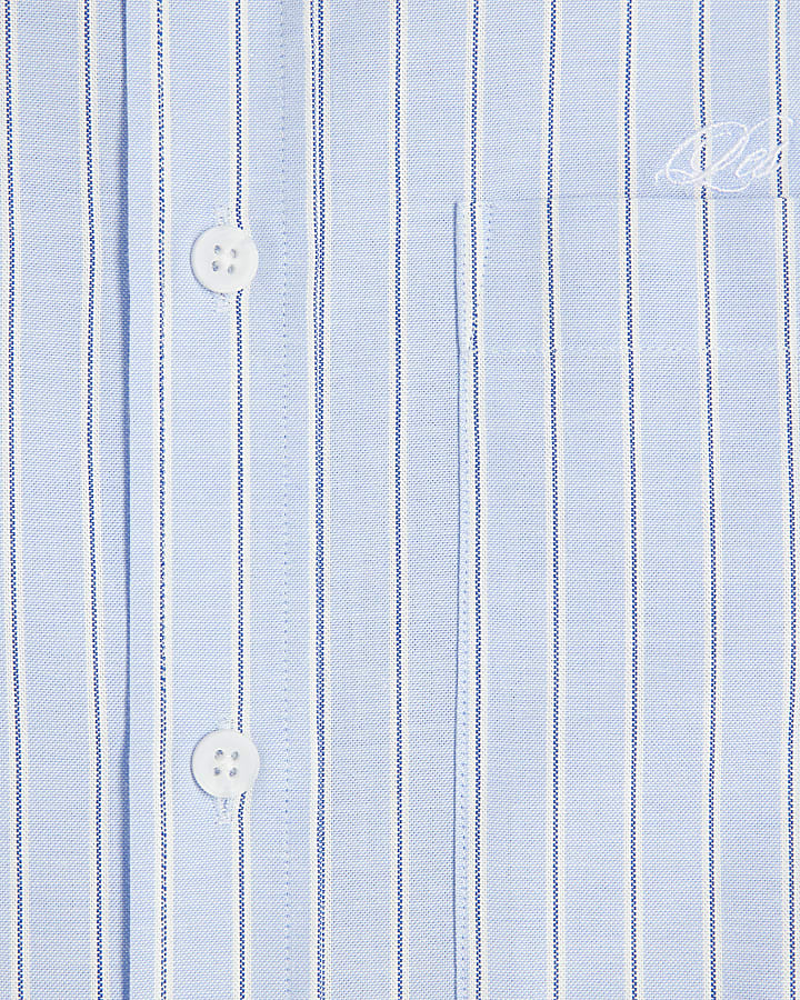 Blue Long Sleeved Striped Oxford Shirt