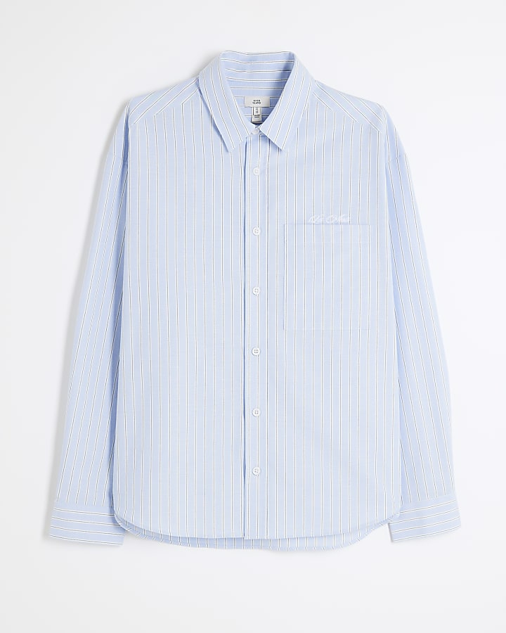 Blue Long Sleeved Striped Oxford Shirt