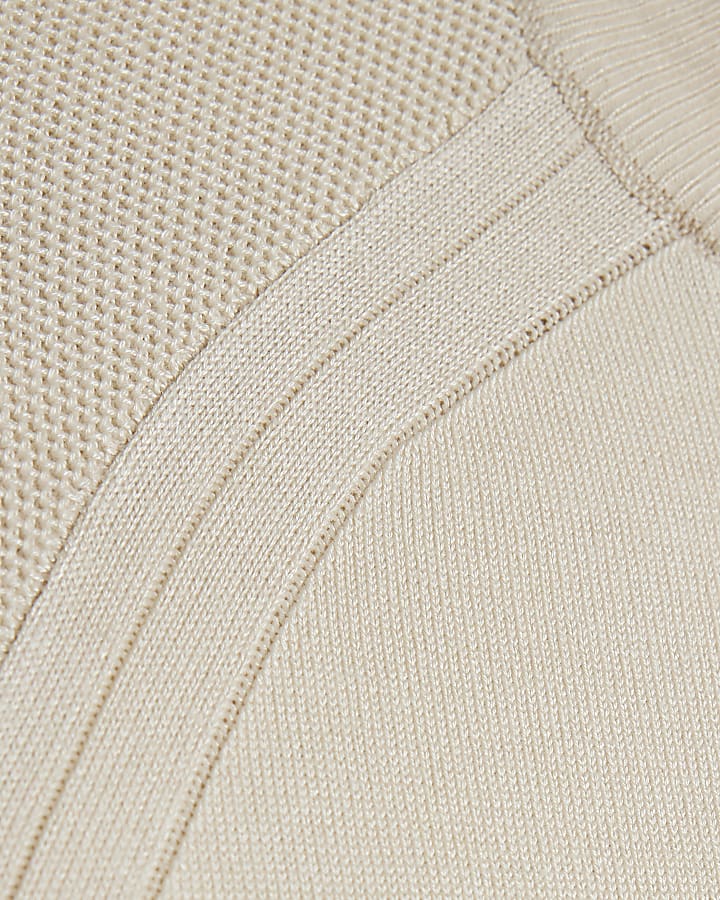 Beige Slim Fit Viscose Half Zip Jumper