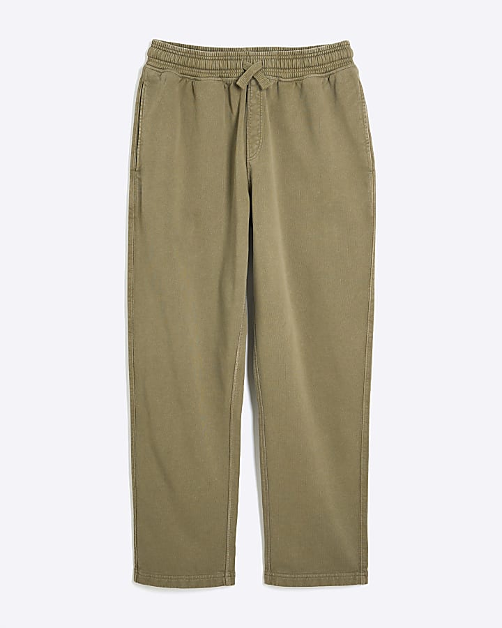 Khaki Regular Fit Open Hem Washed Joggers