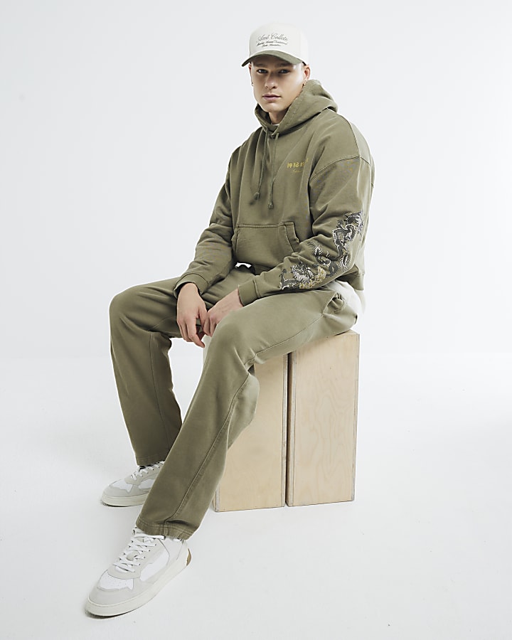 Khaki Regular Fit Open Hem Washed Joggers