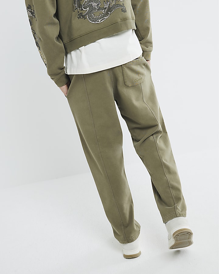 Khaki Regular Fit Open Hem Washed Joggers