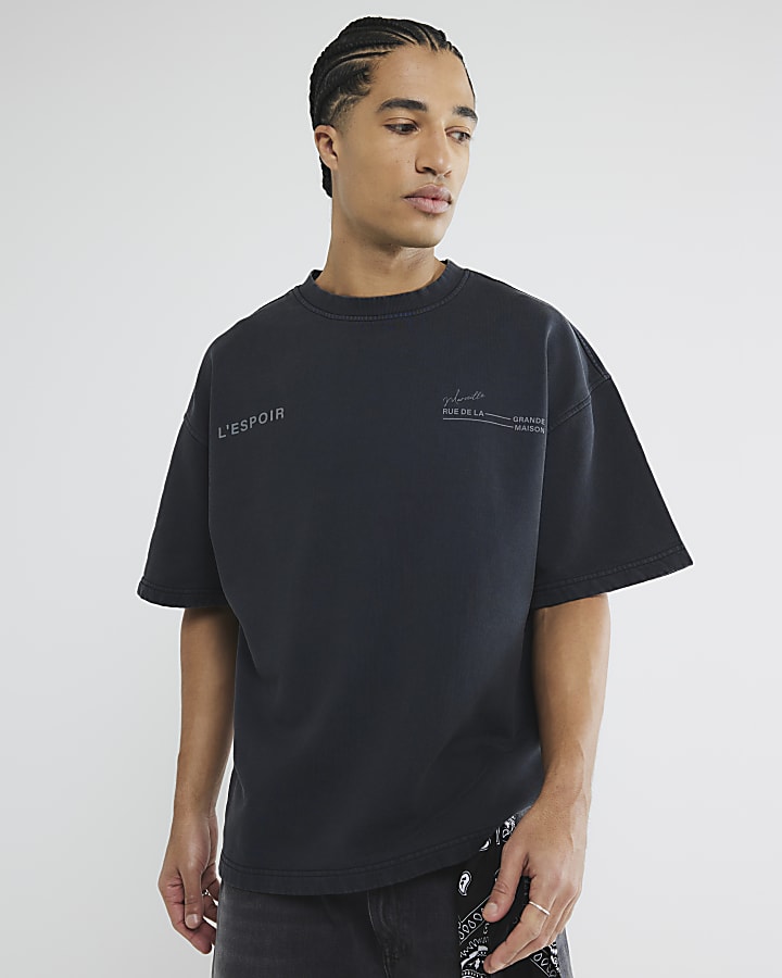 Black Short Sleeve Washed L'Espoir T-Shirt