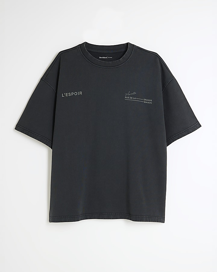 Black Short Sleeve Washed L'Espoir T-Shirt