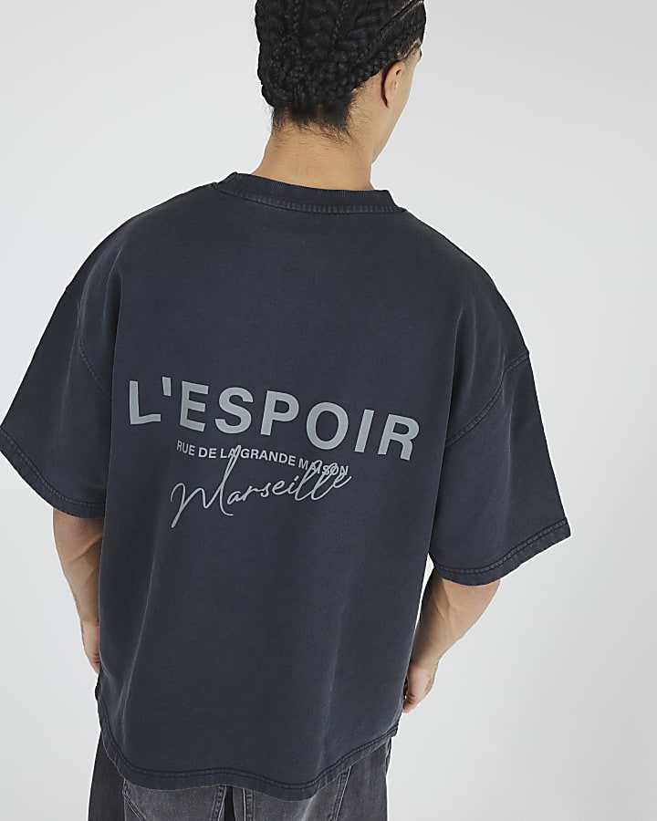 Black Short Sleeve Washed L'Espoir T-Shirt