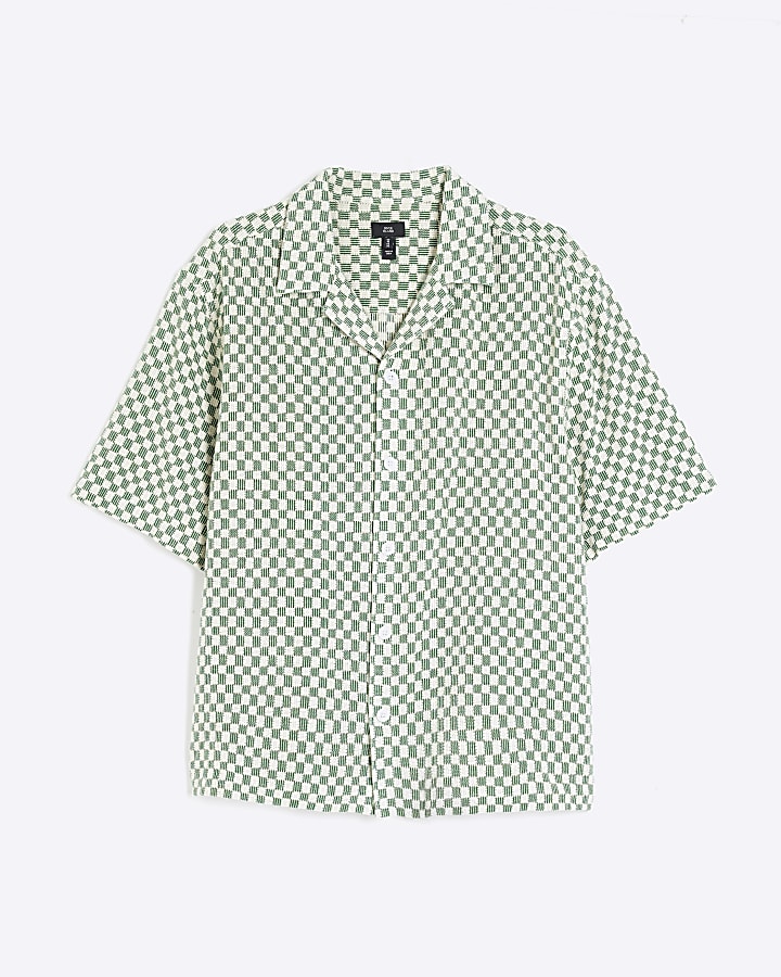 Green Boxy Fit Checkerboard Crochet Shirt