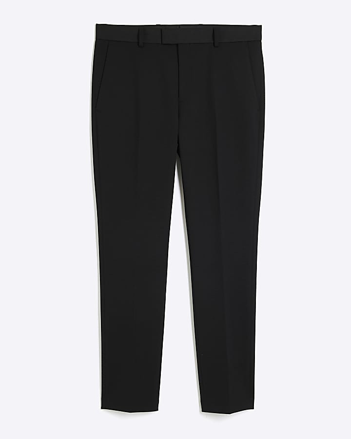 Black Skinny Fit Waffle Suit Trousers