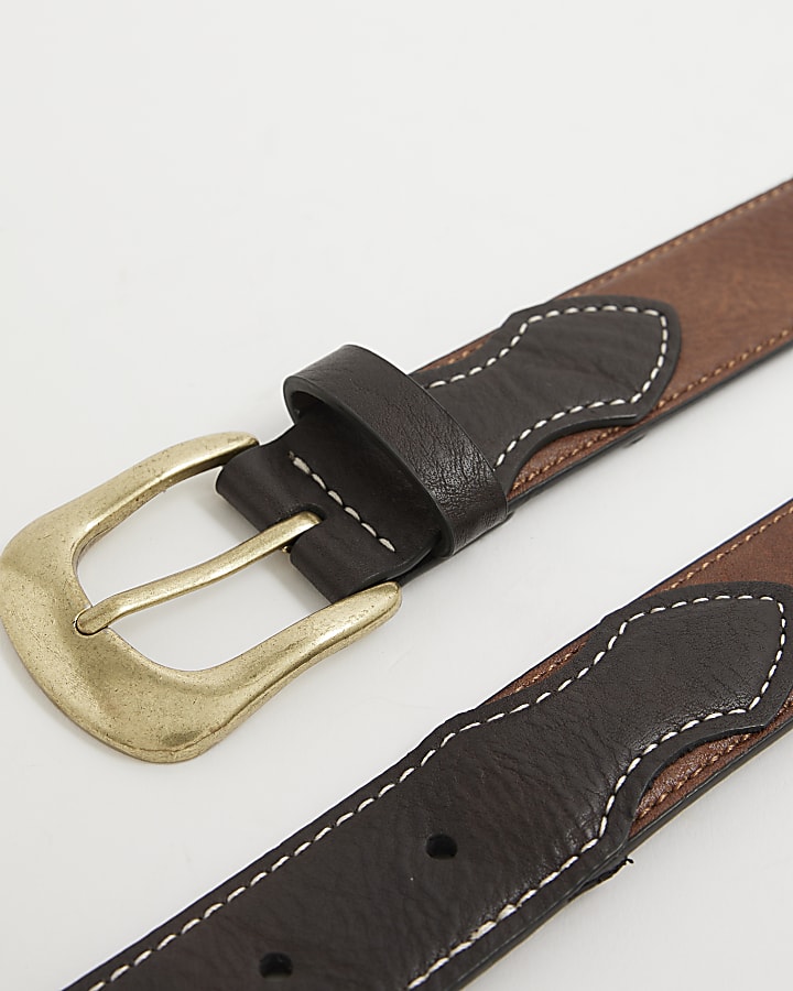 Brown Faux Leather Two Tone Western Belt