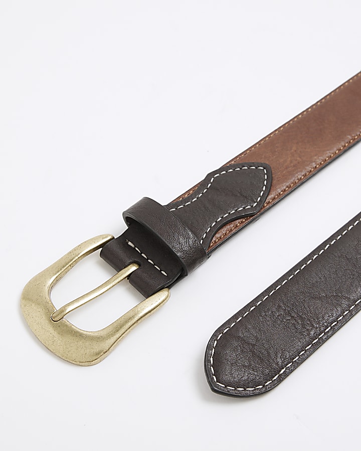 Brown Faux Leather Two Tone Western Belt